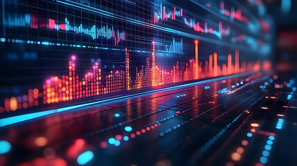 Abstract digital visualization of data trends and analysis.