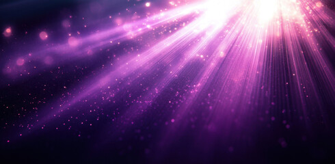 Radiant purple light beams with sparkling particles on dark background