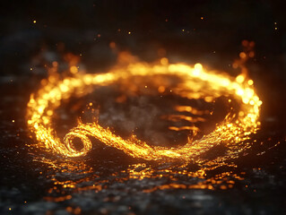 a dynamic and vibrant scene of a yellow monkey crown swirling and spinning around in a dark background.