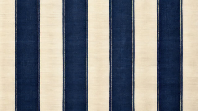 Classic striped fabric pattern with navy blue and cream colors for textile design
