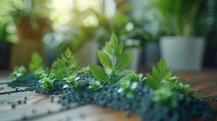 Green plants on pellets indoors, springtime, new beginnings, detail of seedlings growing