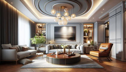 Luxurious Living Room with Warm Lighting