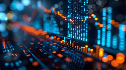 Financial Technology Background With Abstract Growth Charts, Graphs, Infographics. 3D Illustration.