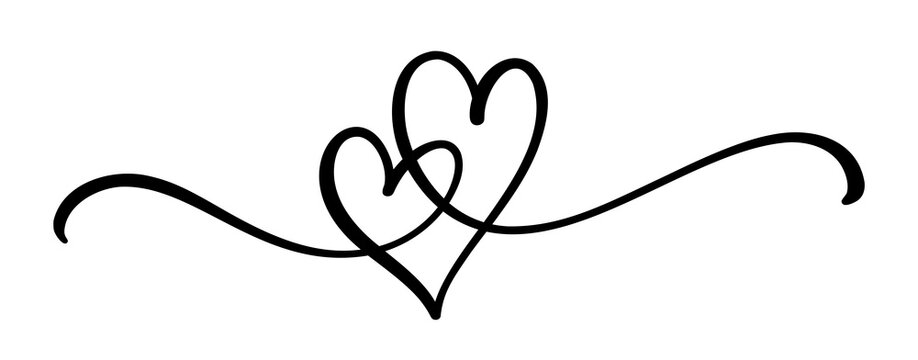 Cute calligraphic composition of duo intertwined hearts from one continuous line. Heart calligraphy design element.