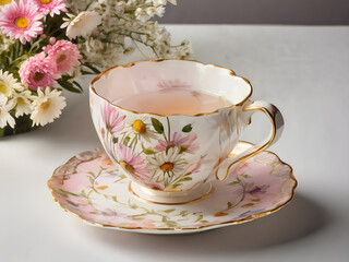 Fototapeta premium cup of tea and flowers