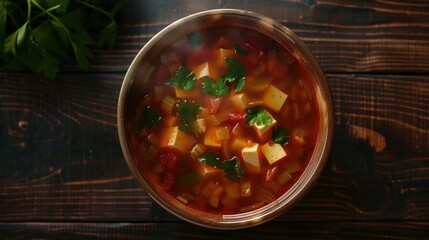 A warm bowl of soup on a wooden table, great for everyday or special occasions