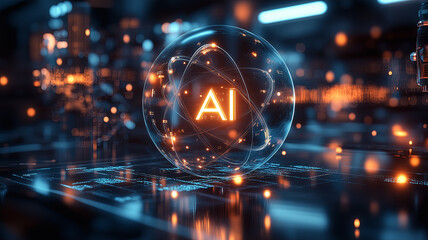 Nuclear power for AI technology futuristic energy core supporting advanced artificial intelligence science image.
