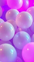 Colorful, glowing spheres in soft purple and pink hues create a dreamy atmosphere.