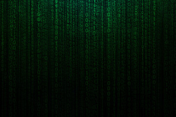 Green binary code background, creative idea. Matrix, concept. AI and coding. Security and cyber attack. Programming