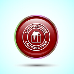 Lactose Free Icon Design Illustration, Healthy Food Concept, Red Color Round Button Design