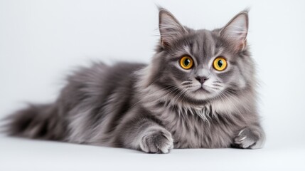 Close-up Portrait of a Gray Cat with Striking Yellow Eyes