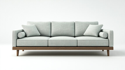 Fototapeta premium Sofa in contemporary living room Interior Design. furniture for home decoration, Stylish grey fabric sectional sofa with colourful cushions and wooden legs on a transparent.