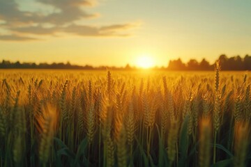 Fototapeta premium Field of Wheat at Sunset
