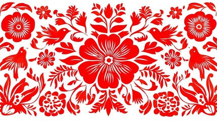Traditional Mexican paper cut papel picado banner pattern with bold, festive shapes, paper cut banner, traditional Mexican pattern
