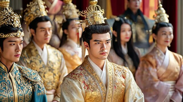  royal family prince and princess standing together at palace fictional Wuxia character 