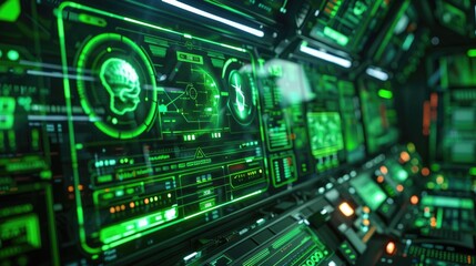 Fototapeta premium Computer Screen with Green Lights