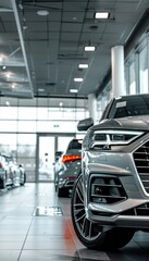 Fototapeta premium Modern Car Dealership Promotion Featuring Certified Pre-Owned Vehicles for Test Drive