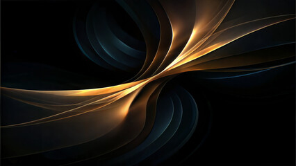 Abstract golden fluid waves on a dark background, elegant and modern artistic design