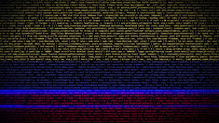 Binary code on flag of Colombia. Program source code or Hacker concept on Colombian flag. Colombia...