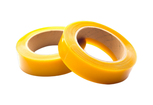 PNG Close-up of Yellow Adhesive Tape Rolls Isolated on Transparent Background