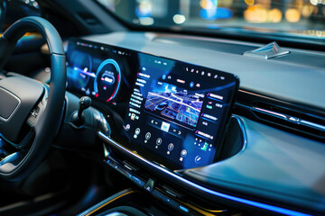 High-Tech Car Dashboard with Advanced Infotainment and Sleek Interactive Controls for Modern Design