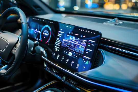 High-Tech Car Dashboard with Advanced Infotainment and Sleek Interactive Controls for Modern Design