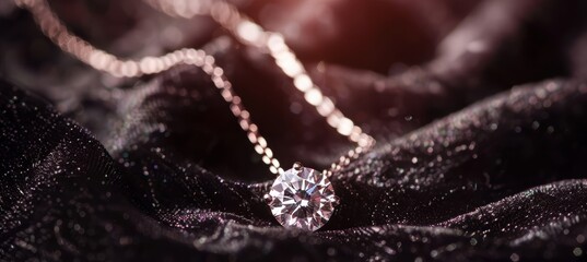 Luxurious Diamond Necklace Sparkling on Dark Velvet for Jewelry Brand Marketing