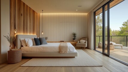 Modern Farmhouse Bedroom with Hardwood Floor and Natural Decor