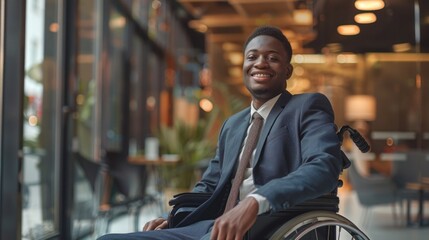 Fototapeta premium Man in Suit Sitting in Wheelchair