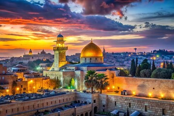 Fototapeta premium Panoramic View of Jerusalem: A Stunning Clipart for Travel Enthusiasts