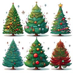 Fototapeta premium A collection of hand-drawn Christmas trees showcasing diverse styles for festive decoration. Generative AI