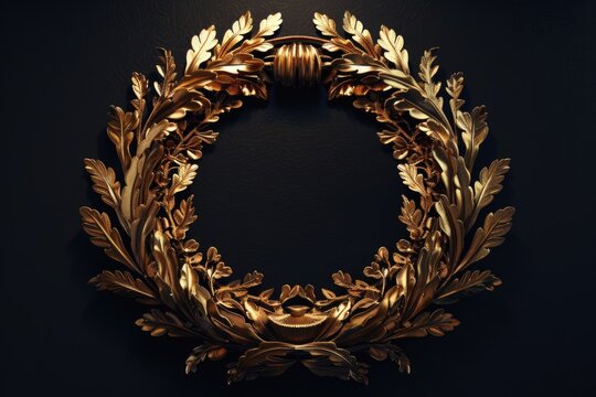 Gold Wreath on Black Wall
