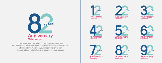 anniversary logotype set. vector design blue, green and red color for celebration event