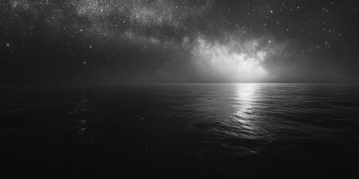 Fototapeta Black and white ocean at night