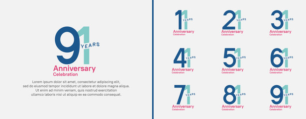 anniversary logotype set. vector design blue, green and red color for celebration event