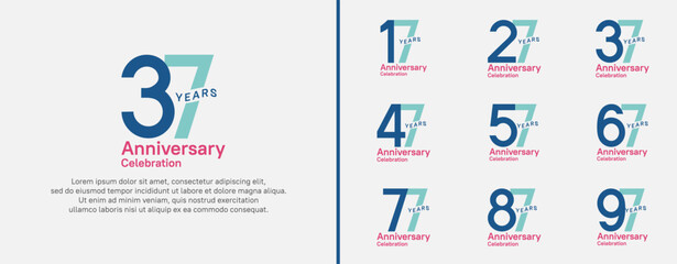 anniversary logotype set. vector design blue, green and red color for celebration event