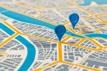 Location blue map pin gps pointer markers for destination. AI generated