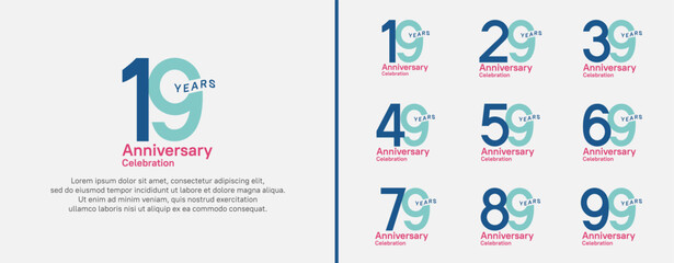 anniversary logotype set. vector design blue, green and red color for celebration event