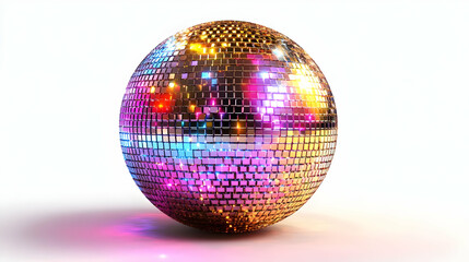 A shiny disco ball reflecting colorful lights.