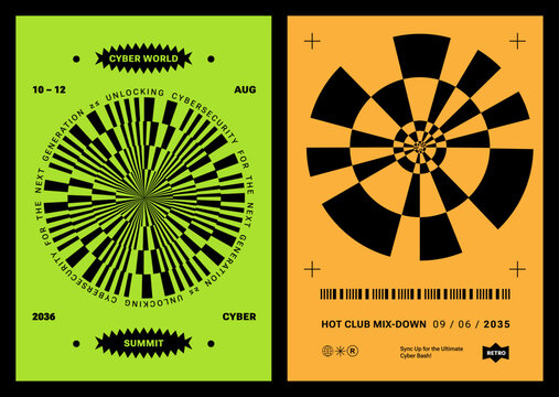Circle Brutal Ray Pattern. Retro Cyber Minimal Geometric posters. Neo brutalism, Glitch effects, checkered Op-art illusion. Brutal Vaporwave aesthetic, Abstract prints, modern design with gradient
