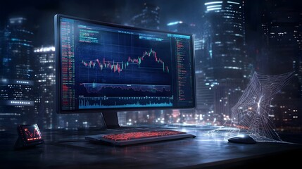 Futuristic Data Analytics Display in Night City Skyline