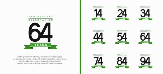 anniversary logo set. vector design with black color and green ribbon can be use for celebration