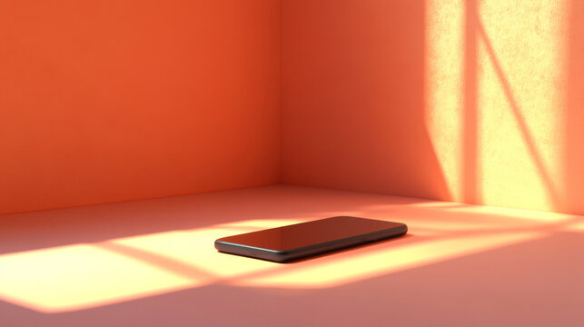 Smartphone on solid color minimalist background, copy space