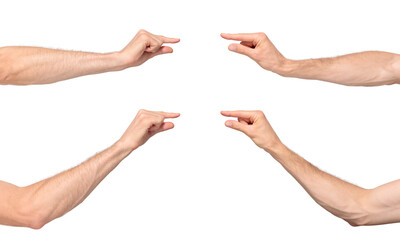 Male hand showing little size or amount of something, isolated on transparent background, png file