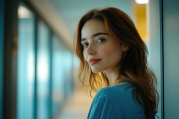 Fototapeta premium Young Woman Standing in Hallway