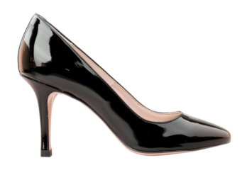 PNG Elegant black high heel shoe isolated on white background.