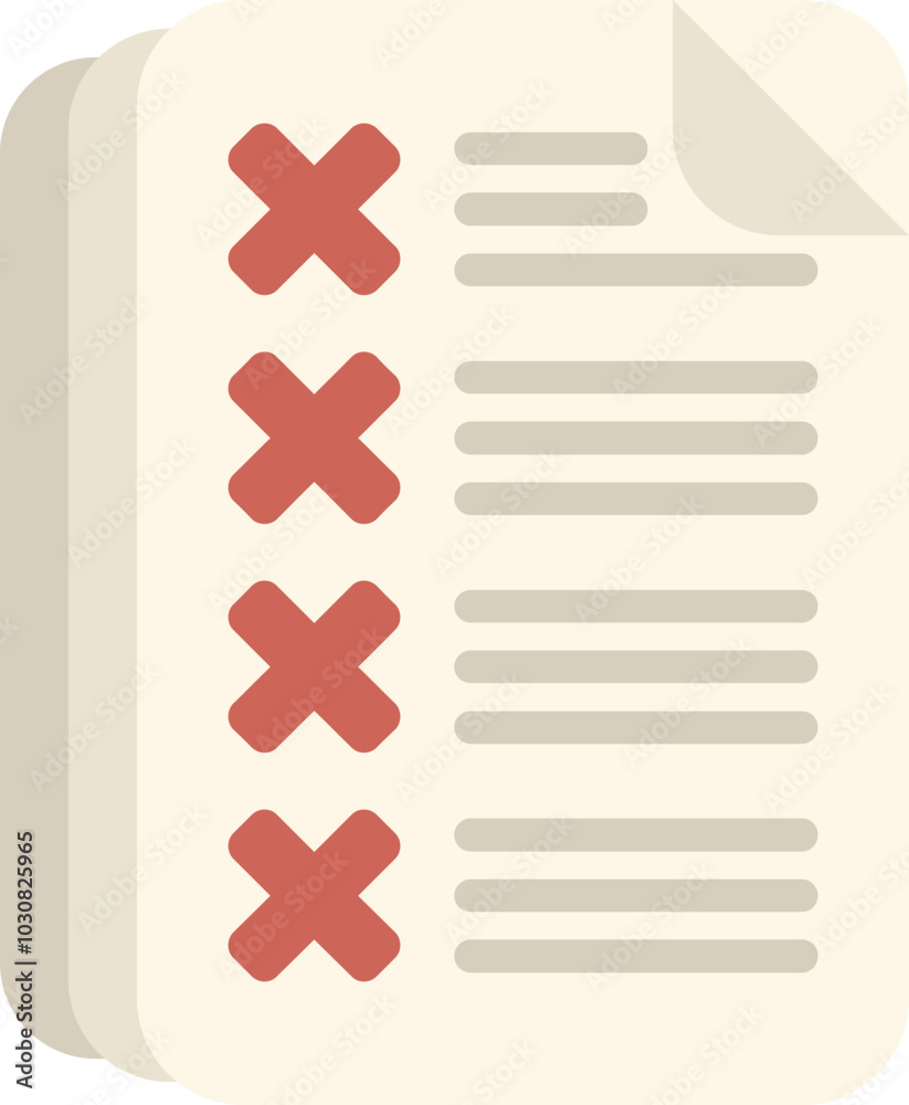 Poster this icon features a document with a list of items that have been crossed out with red xs