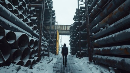 Naklejka premium Person in industrial warehouse