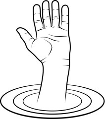 human hand sticking out of water, trying to reach for help - vector illustration
