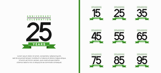 anniversary logo set. vector design with black color and green ribbon can be use for celebration